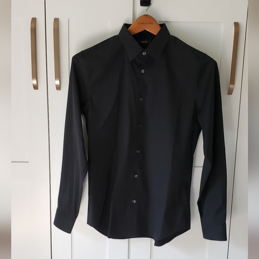 Theory Shirt Mens M Black Long Sleeve Button Up Dress Casual